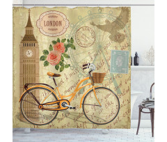 Stamp Big Ben and Bicycle Shower Curtain