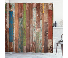 Grunge Style Planks Design Shower Curtain