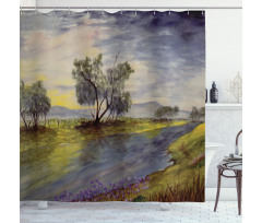 Watercolor River Scene Shower Curtain