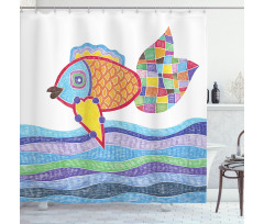 Fish Scales and Squares Doodle Shower Curtain