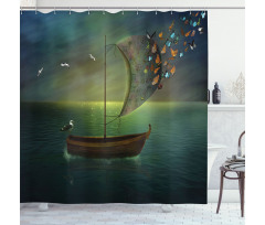 Boat Sailing in a Calm Sea Shower Curtain