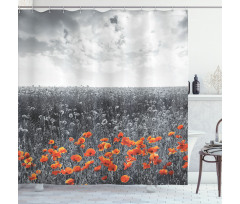 Flower Field Greyscale Design Shower Curtain