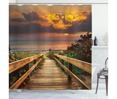 Wooden Pier Sunset Beach Shower Curtain