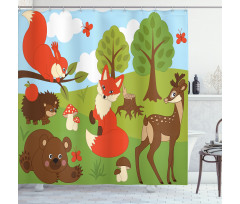 Happy Animals in Forest Shower Curtain