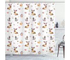 Hedgehog Moose Watercolors Shower Curtain