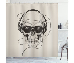Retro Skull with Headphones Shower Curtain