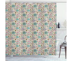 Doodle Floral Bloomed Rose Shower Curtain