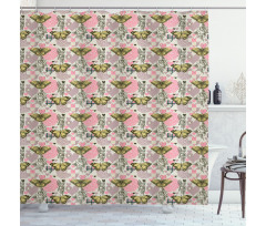 Sketchy Rose Tartan Motif Shower Curtain