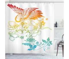 Oriental Bird with Flowers Shower Curtain