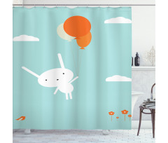 Flying Rabbit Balloons Sky Shower Curtain