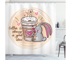 Coffee Lover Rabbit Words Shower Curtain