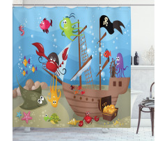 Ship Underwater Animals Shower Curtain