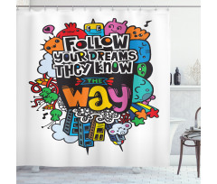 Monster Doodle Positive Words Shower Curtain