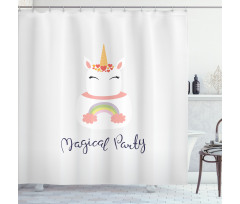 Unicorn Cake Cursive Words Shower Curtain