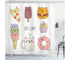 Cats Cafe Food Shapes Shower Curtain