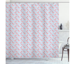 Birds on Marine Stripes Shower Curtain