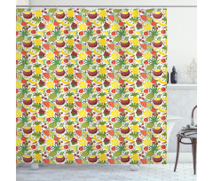 Tropical Fruits Flowers Shower Curtain