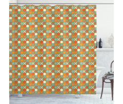 Retro Style Flower and Dots Shower Curtain