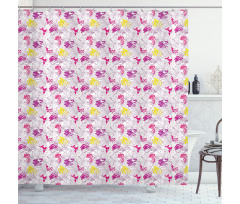 Palm Leaf with Hibiscuses Shower Curtain
