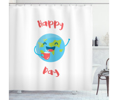 Earth with a Coffee Cup Shower Curtain