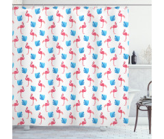Flamingo Birds Palm Leaves Shower Curtain