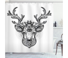 Ornate Deer Head Moon Antlers Shower Curtain