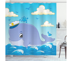 Nursery Theme Captain Whale Shower Curtain