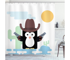 Cacti Cowboy Penguin in a Hat Shower Curtain