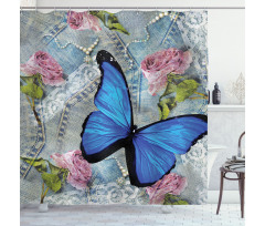 Roses Pearls and Butterly Shower Curtain