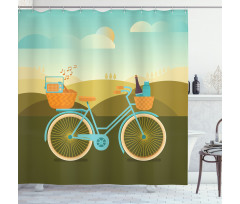 Camping Picnic Themed Bike Shower Curtain