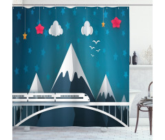 Cartoon Style Mountains Shower Curtain