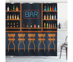 Bar Chairs Cocktail Bottles Shower Curtain