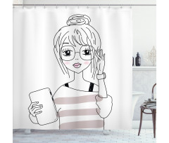 Sketchy Hipster Girl Tablet Shower Curtain