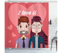 Cartoon Style Valentine's Day Shower Curtain