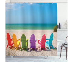 Colorful Wooden Deckchairs Shower Curtain