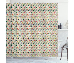 Foliage Motifs Holly Berries Shower Curtain