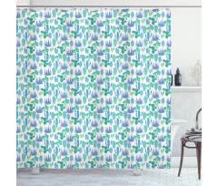 Blue Green Cacti Plants Shower Curtain