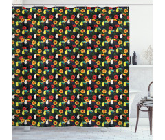 Toucan Birds Hibiscus Leaves Shower Curtain