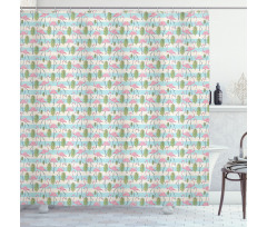 Pink Flamingos Palm Leaves Shower Curtain