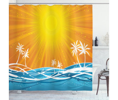 Wavy Ocean Palm Trees Lines Shower Curtain