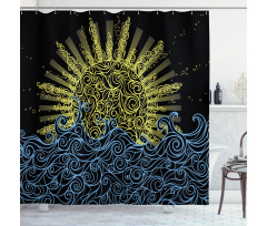 Wavy Ocean Summer Sky Motif Shower Curtain