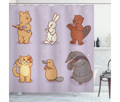 Creatures Brushing Teeth Shower Curtain