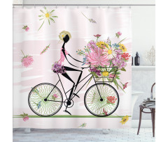 Girl Riding Bike Flowers Shower Curtain