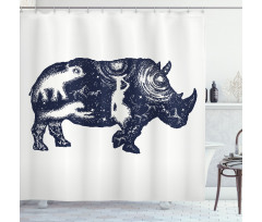 Woman and Animal Motifs Spots Shower Curtain