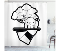 Monotone Baby Animal Tree Shower Curtain