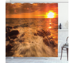 Ocean with Rocks at Sunset Shower Curtain