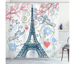 Eiffel Swirling Flowers Heart Shower Curtain