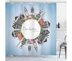 Buildings on a Globe Shower Curtain