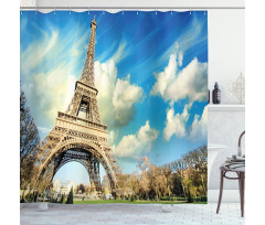 Eiffel Tower Autumn Trees Shower Curtain