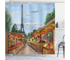 Colorful Sketch Street Eiffel Shower Curtain